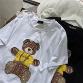 A82 - Unisex Heavyweight Boxy Tee | Hand-Beaded Bear Patch Heavy Cotton T-Shirt