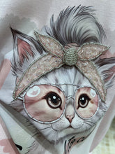 A183 - Cool Cat Graphic Tee - Hand-Embroidered Crystal Beaded Detail - 220g Premium Heavyweight Cotton