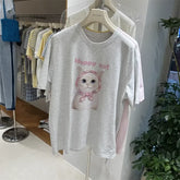 A120 - Premium 220 GSM Heavyweight Cotton Tee - Graphic with 3D Sequin Ears & Floral Bonnet Patchwork