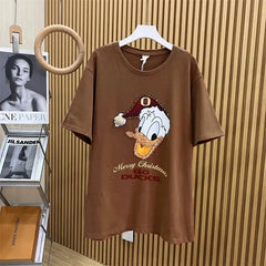 VINESU Full of Festive Feel! Donald Duck Rhinestone Christmas T - shirt