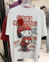 VINESU A47 - Luxury 320g Heavyweight Cotton Snoopy Tee - 3D Pom-Pom & Sequin Embroidery - Unisex Premium Streetwear