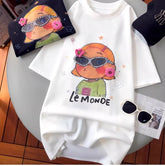 VINESU A12 - Le Monde Girl Oversized Tee with Rhinestone Sunglasses