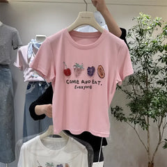 A121 - Luxury Fruit Embroidery Beaded T-Shirt - 100% Heavy Cotton