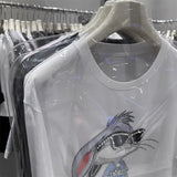 VINESU Cartoon Diamond Embellishments + Embroidered Bead Sunglasses Bunny Short-Sleeve T-Shirt