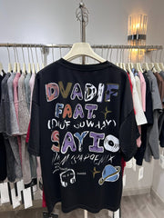 A167 - Hello Kitty Double-Sided Sequin Embroidered T-Shirt - 320g Ultra-Heavyweight Cotton - Oversized Slouchy Fit Luxury Tee