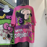 A194 - Oversized Heavyweight 320g Cotton Graphic Tee - Luxury Rhinestone Mickey Streetwear T-Shirt with Double-Sided Print