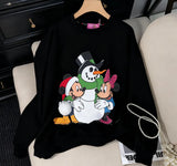 VINESU Christmas MK Cartoon Print Hand-Applied Beads Crewneck Sweatshirt