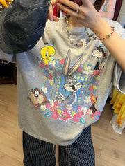 Vinesu A64 - Vintage Looney Tunes Floral Graphic Tee | Loose Fit 90s Aesthetic Spring/Summer Top (220GSM 100% Cotton)
