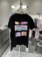 Artisan Tom & Jerry 3D Embellished Tee | Hand-Beaded Crystal Tom & Plush Jerry | 220g Premium Structured Cotton
