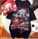VINESU A08 - New Arrival Christmas Mouse Rhinestone Oversized Tee