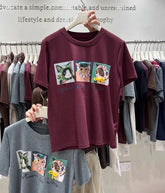 VINESU Style On Point🐈 Cat Illustration Tee—3D Accents Tell Stories