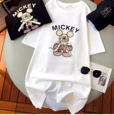 A143 - Luxury Handcrafted Pearl Ribbon Mickey T-Shirt - 220g Premium Heavyweight Cotton