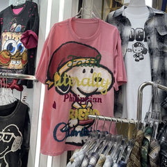 A169 -Snoopy "Artisanal Sketch" Luxury T-Shirt - 320g Ultra-Heavyweight Cotton - Chenille & Sequin Embroidered High-Street Tee