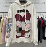 VINESU Y202 - Vintage Wash Daisy Duck Distressed Patchwork Hoodie
