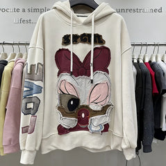 VINESU Y202 - Vintage Wash Daisy Duck Distressed Patchwork Hoodie