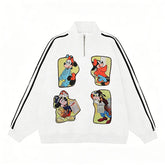 Vinesu A77 - Vintage Mickey-Inspired Half-Zip Sweatshirt | Loose Striped Raglan Top