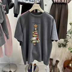 VINESU 🌲Heavy-Duty 3D Christmas Tree Embellished 220g 100% Cotton Tee