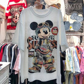 A160 - Luxury Mickey Mouse Rhinestone Graphic Tee - 320g Ultra-Heavyweight Cotton T-Shirt - Structured Boxy Fit Streetwear