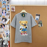 VINESU A18 - Selfie Teddy Bear Print Hand-Beaded Casual T-Shirt