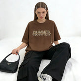 VINESU A27 - Artisanal Rhinestone Letter T-Shirt with Metal Chain Detail