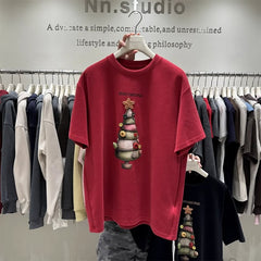 VINESU 🌲Heavy-Duty 3D Christmas Tree Embellished 220g 100% Cotton Tee