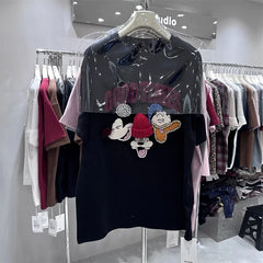 3D Knit Beanie Mickey Mouse Embroidered T-Shirt - Artisanal Character Graphic Tee - 220g Premium Heavyweight Cotton - Structured Boxy Fit