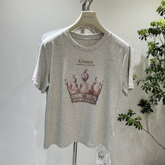 A170 - Heavyweight 220g Cotton Tee with Hand-Beaded Crown Embroidery