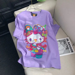 VINESU Diamond-Embellished Colorful Hello Kitty Short Sleeve 🌸