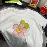 A187 - Embroidered Floral Graphic Tee - Hand-Finished Wildflower Detail - 220g Premium Heavyweight Cotton