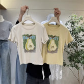 A140 - 220g 100% Cotton Short Sleeve T-Shirt: Pear Pattern, Heavy Hand-beaded Embroidery