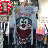 A161 - Luxury Doraemon Sequin Embroidered T-Shirt - 320g Ultra-Heavyweight Cotton Tee - Structured Oversized Boxy Fit Streetwear