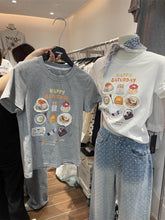 A178 - Happy Saturday Graphic Tee - Vintage Aesthetic Food Illustration T-Shirt for Women - Cute Coquette Style Patchwork Cotton Top