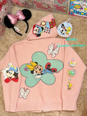 Vinesu A68 - Trendy & Cute Mickey & Minnie Knitted Hooded Cardigan - Warm Knit Sweater for Spring, Autumn, Winter