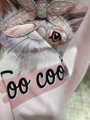 A183 - Cool Cat Graphic Tee - Hand-Embroidered Crystal Beaded Detail - 220g Premium Heavyweight Cotton