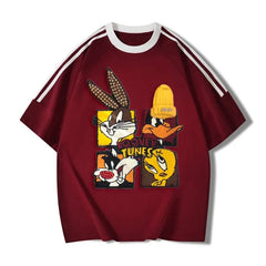 VINESU Looney Tunes 3D Accent Striped-Trim Tee | Retro Streetwear Staple
