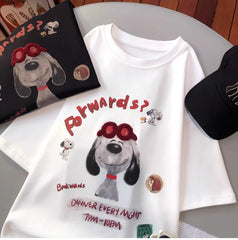 A145 - Hand-Embroidered Snoopy Outline T-Shirt - 220g Premium Heavyweight Cotton