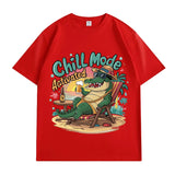 VINESU 100% Cotton Oversized T-Shirt: Chill Mode Activated Crocodile Vacation Graphic Print