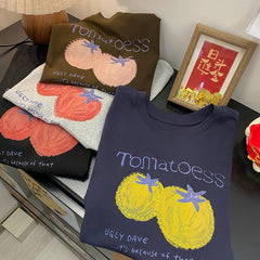 A180 -"Tomato Summer" Graphic Tee - Embroidered Outline Organic Print - 220g Premium Heavyweight Cotton