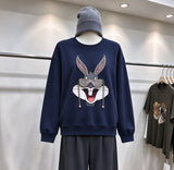Rhinestone Bugsbunny Graphic Sweatshirt | 3D Chain & Beaded Sunglasses Crewneck