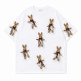 A242 - Handmade 3D Bunny Appliqué Cotton T-Shirt – Soft Artistic Casual Wear