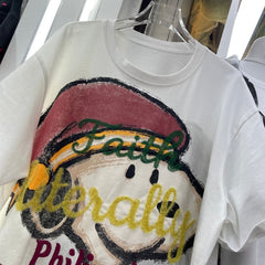 A169 -Snoopy "Artisanal Sketch" Luxury T-Shirt - 320g Ultra-Heavyweight Cotton - Chenille & Sequin Embroidered High-Street Tee