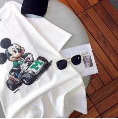 A142 - Vintage Sketch Mickey Mouse Go-Kart Graphic T-Shirt - Premium Heavyweight 100% Cotton (220g) - Retro Racing Style Tee