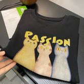 A185 - "Three Kittens" Graphic Tee - Detailed Hand-Embroidered Accents - 220g Premium Heavyweight Cotton
