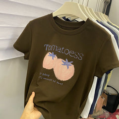A180 -"Tomato Summer" Graphic Tee - Embroidered Outline Organic Print - 220g Premium Heavyweight Cotton
