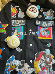 Vinesu A70 - Custom Mickey Patchwork Denim Jacket - Handmade Oversized Jean Jacket