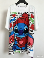 A195 90s Retro Cartoon Fun: Sparkling Stitch Rhinestone Graphic T-Shirt