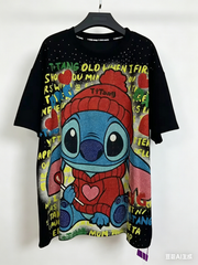 A195 90s Retro Cartoon Fun: Sparkling Stitch Rhinestone Graphic T-Shirt