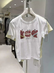A117 - Premium 220 GSM Heavyweight Cotton Tee - Artistic Apple Graphic with Handmade 3D Details