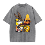 VINESU Looney Tunes - Themed Washed - Out Pink T - shirt: Retro Cartoon Vibe