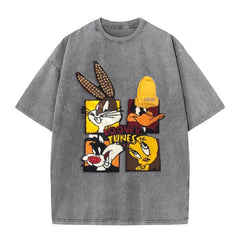 VINESU Looney Tunes - Themed Washed - Out Pink T - shirt: Retro Cartoon Vibe